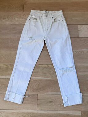 REFORMATION Julia High Cigarette Jean Ivory Destroyed Size 23